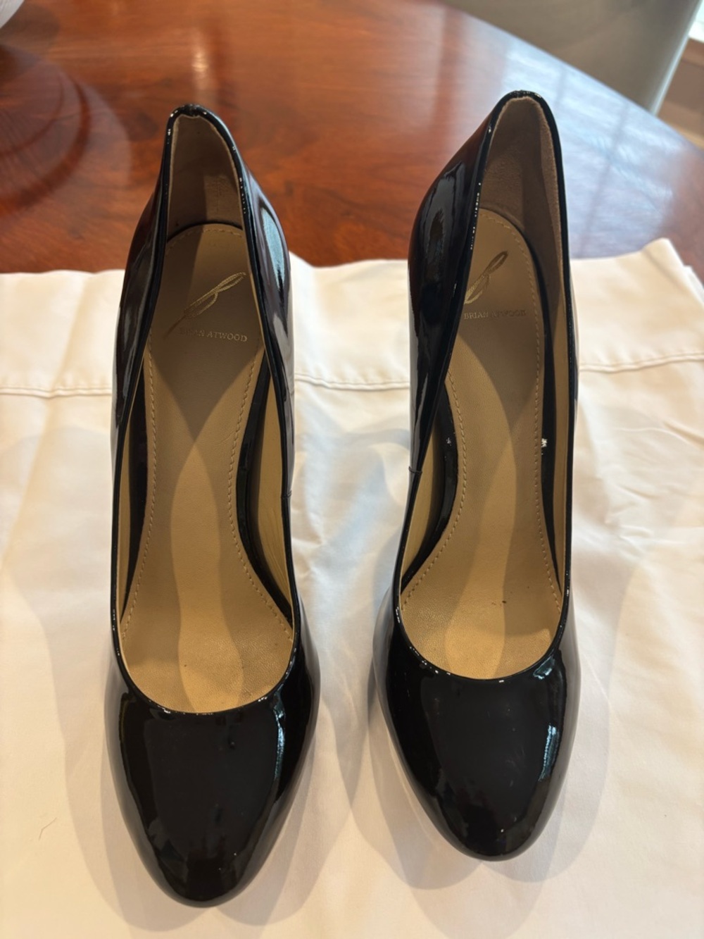 Brian Atwood Black  Patent Leather 4” High Heel Pumps US 9.5